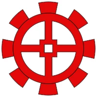 Logo de mulhouse.click: la roue de Mulhouse (une roue de moulin à eau) rouge, stylisée